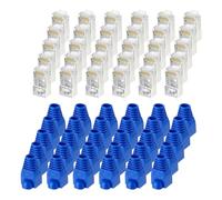 sourcing map 50pcs CAT6 RJ45 Pass Through Connectors, RJ45 STP/FTP 8P8C Gold Plated Plugs with 50pcs Blue Strain Relief Boots for 24-26AWG Ethernet Cable
