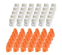 sourcing map 50pcs CAT6 RJ45 Pass Through Connectors, RJ45 STP/FTP 8P8C Gold Plated Plugs with 50pcs Orange Strain Relief Boots for 24-26AWG Ethernet Cable