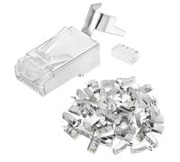 sourcing map 50pcs CAT7 RJ45 Pass Through Connectors, RJ45 STP/FTP 8P8C Gold Plated Plugs Silver with Cable Traverse for 23AWG Ethernet Cable