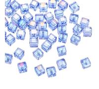 sourcing map 50Pcs Cube Crystal Glass Beads, 8mm Sparkle Faceted Loose Square Spacer Beads for DIY Crafts Making (Blue)