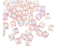 sourcing map 50Pcs Cube Crystal Glass Beads, 8mm Sparkle Faceted Loose Square Spacer Beads for DIY Crafts Making (Pink)