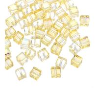 sourcing map 50Pcs Cube Crystal Glass Beads, 8mm Sparkle Faceted Loose Square Spacer Beads for DIY Crafts Making (Yellow)