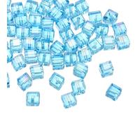 sourcing map 50Pcs Cube Crystal Glass Beads, 8mm Sparkle Faceted Loose Square Spacer Beads for DIY Crafts Making (Sky Blue)