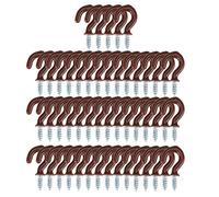 sourcing map 50pcs Cup Ceiling Hooks 1/2 Inch Vinyl Coated Metal Screw in Holder Hooks for Home Office Plants Outdoor Lights Hanger Brown