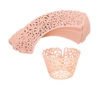 sourcing map 50pcs Cupcake Liners Wrappers Water Droplet Hollow Out Artistic Baking Packaging Disposable Bulk Cups for Wedding Birthday Party Decoration Baking Cake Desserts, Pink