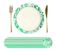 sourcing map 50Pcs Disposable Round Placemats, 33cm Chargers Place Mats Metallic Thin Mesh Table Mates Pressed Foil Table Doilies for Dining Table Wedding Birthday Party Home Decor, Green