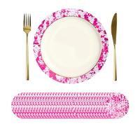 sourcing map 50Pcs Disposable Round Placemats, 33cm Chargers Place Mats Metallic Thin Mesh Table Mates Pressed Foil Table Doilies for Dining Table Wedding Birthday Party Home Decor, Rose Red
