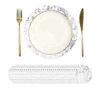 sourcing map 50Pcs Disposable Round Placemats, 33cm Chargers Place Mats Metallic Thin Mesh Table Mates Pressed Foil Table Doilies for Dining Table Wedding Birthday Party Home Decor, Silver