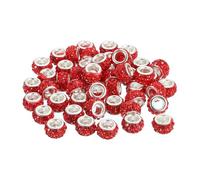 sourcing map 50Pcs European Large Hole Beads, Rhinestone Craft Bead Crystal Charm Spacer Beads for Pens Keychain Craft DIY, Red