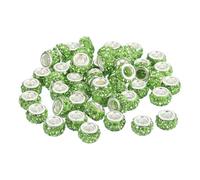 sourcing map 50Pcs European Large Hole Beads, Rhinestone Craft Bead Crystal Charm Spacer Beads for Pens Keychain Craft DIY, Light Green