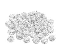 sourcing map 50Pcs European Large Hole Beads, Rhinestone Craft Bead Crystal Charm Spacer Beads for Pens Keychain Craft DIY, White
