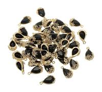 sourcing map 50pcs Faceted Teardrop Glass Pendants, Black Crystal Glass Drop Beads Charm Transparent Pendants with Floral Brass Setting for Earring Jewelry Craft Making DIY Accessories