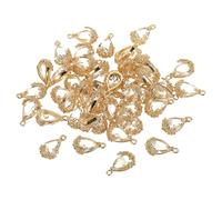 sourcing map 50pcs Faceted Teardrop Glass Pendants, White Crystal Glass Drop Beads Charm Transparent Pendants with Floral Brass Setting for Earring Jewelry Craft Making DIY Accessories