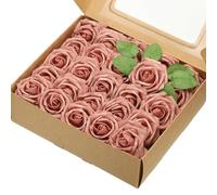 sourcing map 50Pcs Fake Roses with Stems, 3.15 Inch Foam Roses Artificial Flowers for DIY Craft Wedding Bouquets and Party Decoration(Dusty Rose)