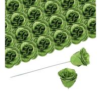 sourcing map 50pcs Glitters Roses Artificial Flower, Fake Roses with 50pcs Stems Silk Real Touch Faux Roses for Wedding Party Office Shower Home Decoration, Green