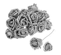 sourcing map 50pcs Glitters Roses Artificial Flower, Fake Roses with Stems Foam Real Touch Faux Roses for Wedding Party Office Shower Home Decoration, Silver