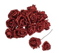 sourcing map 50pcs Glitters Roses Artificial Flower, Fake Roses with Stems Foam Real Touch Faux Roses for Wedding Party Office Shower Home Decoration, Red