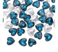 sourcing map 50Pcs Heart Rhinestones, 12mm Pointed Back Heart Glass Rhinestone Gems Crystal for Jewelry Making Costume DIY Crafts, Teal Blue