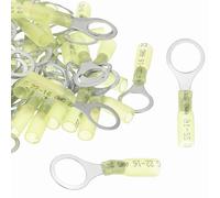 sourcing map 50pcs Heat Shrink Ring Connector #3/8" Tinned Copper Insulated Ring Crimp Terminals 12-10 Gauge for Electrical Industrial Chemical Project, Yellow