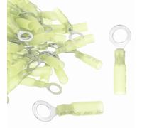 sourcing map 50pcs Heat Shrink Ring Connectors #1/4" Tinned Copper Insulated Ring Crimp Terminals 12-10 Gauge for Electrical Industrial Chemical Project, Yellow