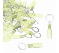 sourcing map 50pcs Heat Shrink Ring Connectors #5/16" Tinned Copper Insulated Ring Crimp Terminals 12-10 Gauge for Electrical Industrial Chemical Project, Yellow