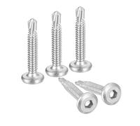 sourcing map 50Pcs Hex Socket Self Tapping Screws, #10 x 1-3/8" 410 Stainless Steel Flat Head Sheet Metal Drilling Screw, Silver