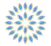 sourcing map 50Pcs Horse Eye Shape Rhinestones, 7 x 15 mm Point Back Rhinestone Beads for Jewelry Making Crafts Costume Crystal Embellishments, Clear Lake Blue