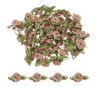 sourcing map 50pcs Khaki Ribbon Roses 5/8" x1-3/16 Mini Roses for Crafts Little Satin Bows Roses Artificial Flowers