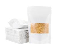 sourcing map 50pcs Kraft Stand Up Pouches, 3.5 x 5.5" White Resealable Kraft Paper Zip Seal Food Storage Bags Multipurpose Bulk Packing Bags with Matte Window for Dried Fruit Nut Coffee Tea