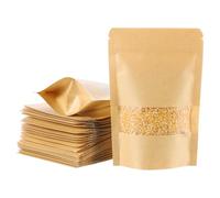 sourcing map 50pcs Kraft Stand Up Pouches, 6 x 9" Resealable Kraft Paper Zip Seal Food Storage Bags Multipurpose Bulk Packing Bags with Matte Window for Dried Fruit Nut Coffee Tea