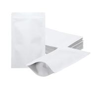 sourcing map 50pcs Kraft Stand Up Pouches Sealable Paper Bags Foil Resealable Seal Pouches Packaging Zipper Bags for Food Storage Sample Package, White, 5x8.3 Inch