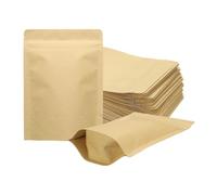 sourcing map 50pcs Kraft Stand Up Pouches Sealable Paper Bags Foil Resealable Seal Pouches Packaging Zipper Bags for Food Storage Sample Package, Yellow, 5x7 Inch