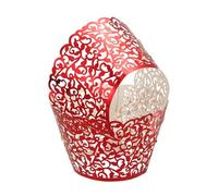 sourcing map 50Pcs Lace Cupcake Liners Standard Vine, Reflective Dark Red | Designed Hollow Out Cupcake Wraps Artistic Bake Cake Paper Cups for Anniversary Birthday Weddings Parties