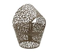 sourcing map 50pcs Lace Cupcake Liners Vine Hollow Out Cupcake Dark Brown | Standard Artistic Bake Cake Paper Cups for Anniversary Birthday Weddings Parties