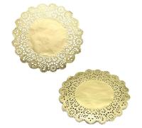 sourcing map 50pcs Lace Paper Doilies 10.5 Inch Gold Round Disposable Decorative Paper Placemats Hollow Flower Absorbing Papers for Cakes Desserts Food Decoration Wedding Birthday
