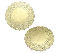 sourcing map 50pcs Lace Paper Doilies 4.5 Inch Gold Round Disposable Decorative Paper Placemats Hollow Flower Absorbing Papers for Cakes Desserts Food Decoration Wedding Birthday