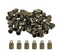 sourcing map 50Pcs Leather Cord End Caps, 6mm OD Column Barrel Terminators for DIY Making Leather Bracelets Tassels, Bronze Tone