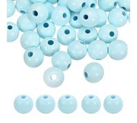 sourcing map 50pcs Light Blue Colored Wooden Beads 16mm Dia. 4.3mm Hole Large Round Natural Dyed Wood Loose Spacer Ball Bulk for DIY Bead Crafts Making Home Decor