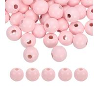 sourcing map 50pcs Light Pink Colored Wooden Beads 12mm Dia. 3.3mm Hole Large Round Natural Dyed Wood Loose Spacer Ball Bulk for DIY Bead Crafts Making Home Decor