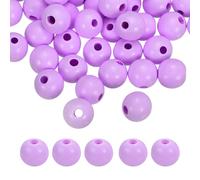 sourcing map 50pcs Light Purple Colored Wooden Beads 16mm Dia. 4.3mm Hole Large Round Natural Dyed Wood Loose Spacer Ball Bulk for DIY Bead Crafts Making Home Decor