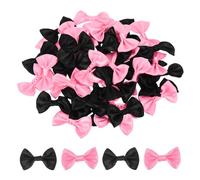 sourcing map 50pcs Light Rose Red & Black Bow Ties 1.5" x 1" Mini Bowknot for Crafting Little Satin Bow Bulk for DIY Sewing Scrapbooking Wedding Gift Present Home Decoration