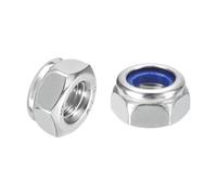 sourcing map 50Pcs M10x1.5mm Nylon Insert Hex Lock Nuts, 304 Stainless Steel Self-Locking Nylon Insert Stop Nut for Industrial Construction Fasteners, Silver&Blue
