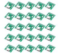 sourcing map 50Pcs Micro USB to DIP 2.54mm Adapter, 0.63x0.6 Inch 5Pin Female Type B Connector Green PCB Converter Pin Board Welded for DIY Power Supply