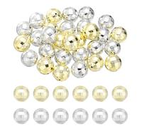 sourcing map 50pcs Mini Disco Beads, 6mm Disco Ball Bright Reflective Mirror Ball Charm for Jewelry Making Bracelet Necklace Earrings Pendants Keychain, Silver,Gold