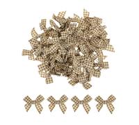 sourcing map 50Pcs Mini Gingham Ribbon Bow 1.5" Checkered Fabric Satin Ribbon Bows for Craft DIY Hair Bow Sewing Wedding Birthday Party Brown and Light Yellow