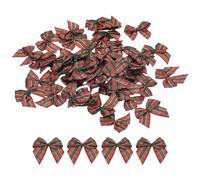 sourcing map 50Pcs Mini Gingham Ribbon Bow 1" Checkered Fabric Satin Ribbon Bows for Craft DIY Hair Bow Sewing Wedding Birthday Party Deep Red Green