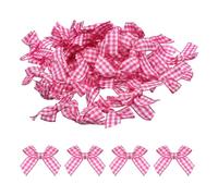 sourcing map 50Pcs Mini Gingham Ribbon Bow Checkered Fabric Satin Ribbon Flower Bows for Craft DIY Sewing Wedding Birthday Party Deep Pink and White