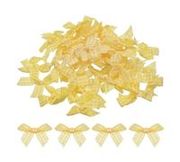 sourcing map 50Pcs Mini Gingham Ribbon Bow Checkered Fabric Satin Ribbon Flower Bows for Craft DIY Sewing Wedding Birthday Party Bright Yellow and White