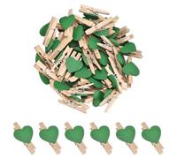 sourcing map 50Pcs Mini Heart Photo Clips, 3cm Wooden Clothespins for Pictures Small Clothes Pins for Hanging Memo Card DIY Crafts Paper Photo Postcard Wedding Display, Green