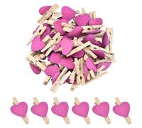 sourcing map 50Pcs Mini Heart Photo Clips, 3cm Wooden Clothespins for Pictures Small Clothes Pins for Hanging Memo Card DIY Crafts Paper Photo Postcard Wedding Display, Purple